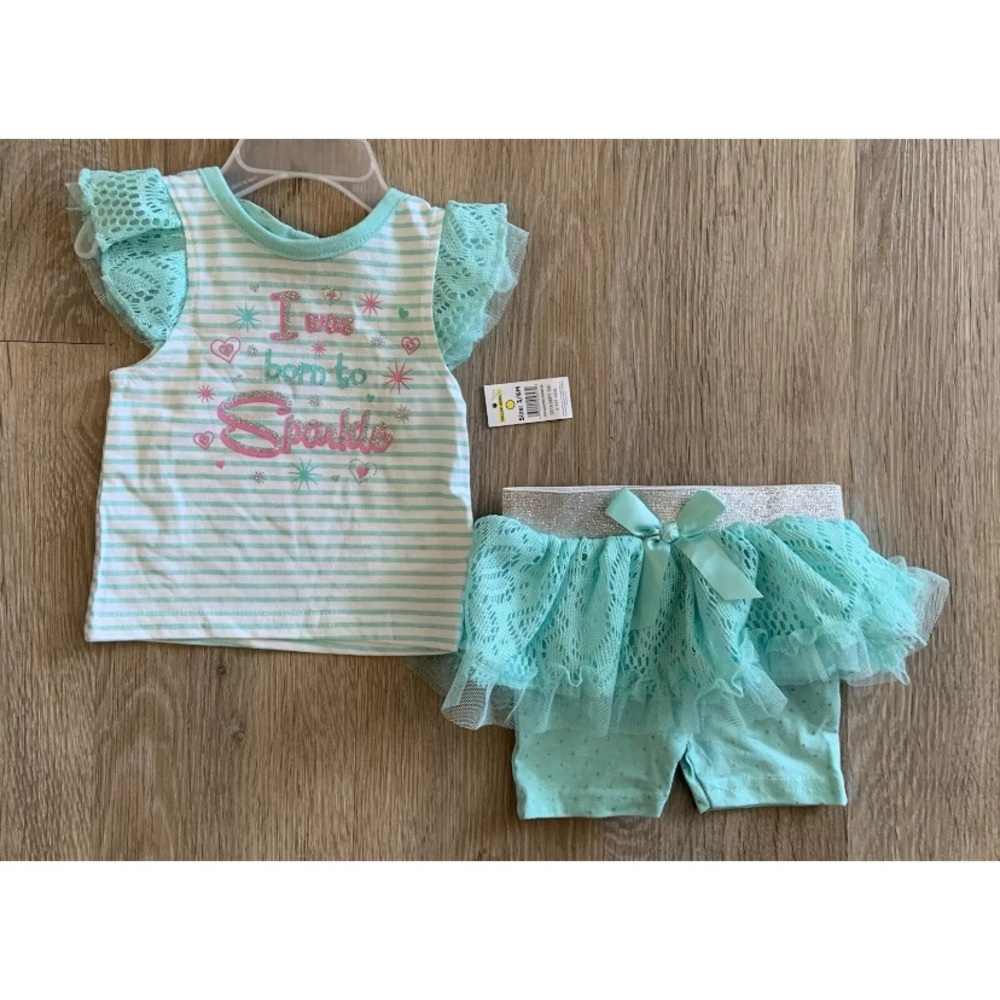(NWT) DGD Darlings GirlsSize 3-6 Months Mint Green 2Pc Outfit With Tutu Shorts